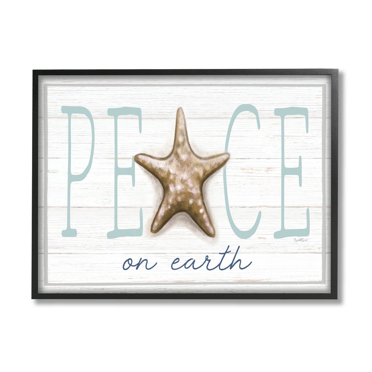Stupell Industries Peace On Earth Starfish Sign Framed Giclee Art